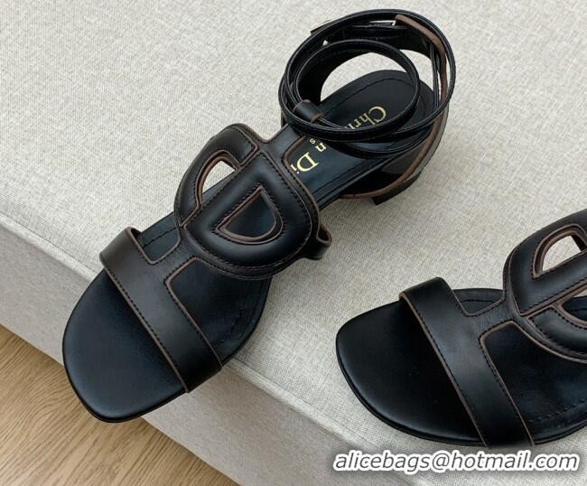 Stylish Dior Calfskin CD Heel Sandals 4.5cm Black 032232