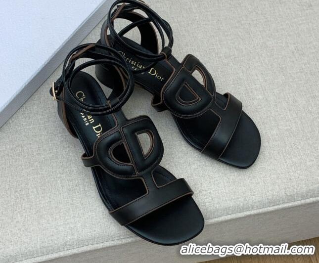 Stylish Dior Calfskin CD Heel Sandals 4.5cm Black 032232