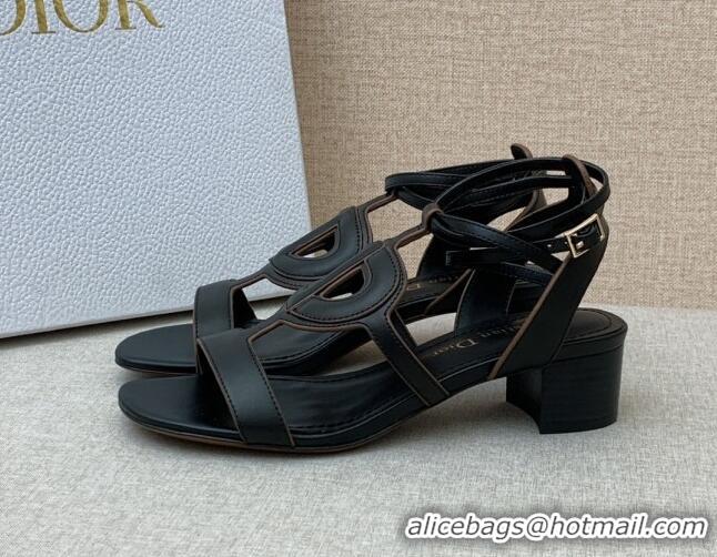 Stylish Dior Calfskin CD Heel Sandals 4.5cm Black 032232