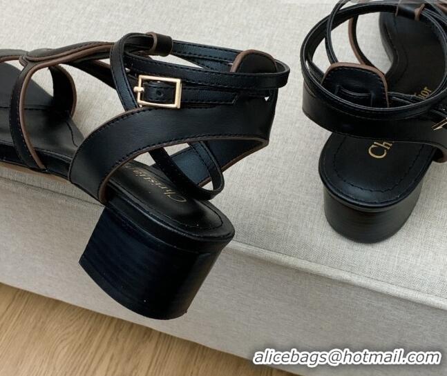 Stylish Dior Calfskin CD Heel Sandals 4.5cm Black 032232