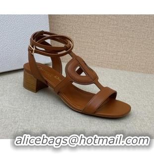 Good Quality Dior Calfskin CD Heel Sandals 4.5cm Brown 032233