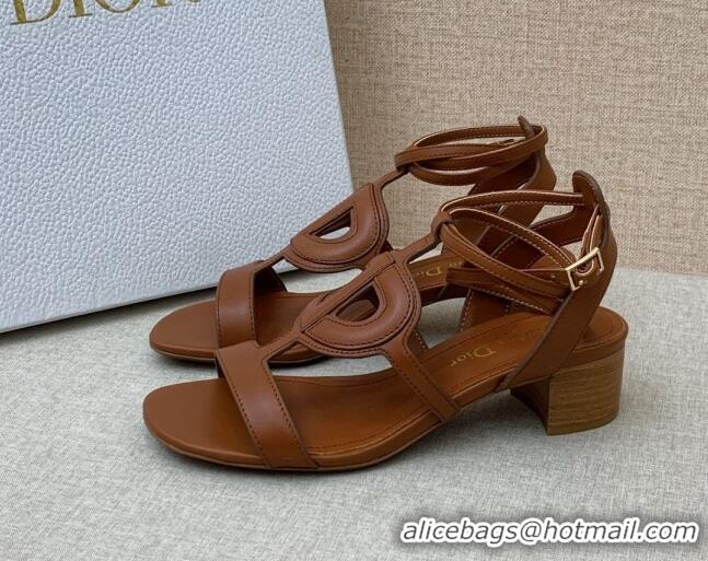 Good Quality Dior Calfskin CD Heel Sandals 4.5cm Brown 032233