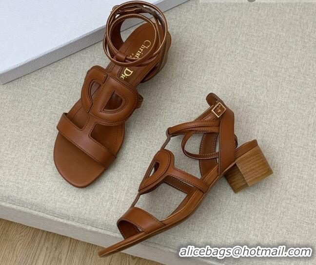 Good Quality Dior Calfskin CD Heel Sandals 4.5cm Brown 032233