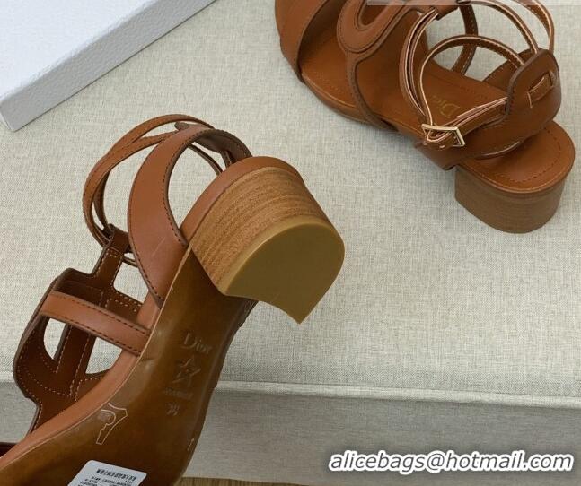 Good Quality Dior Calfskin CD Heel Sandals 4.5cm Brown 032233