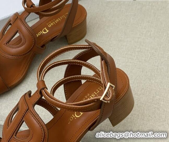 Good Quality Dior Calfskin CD Heel Sandals 4.5cm Brown 032233