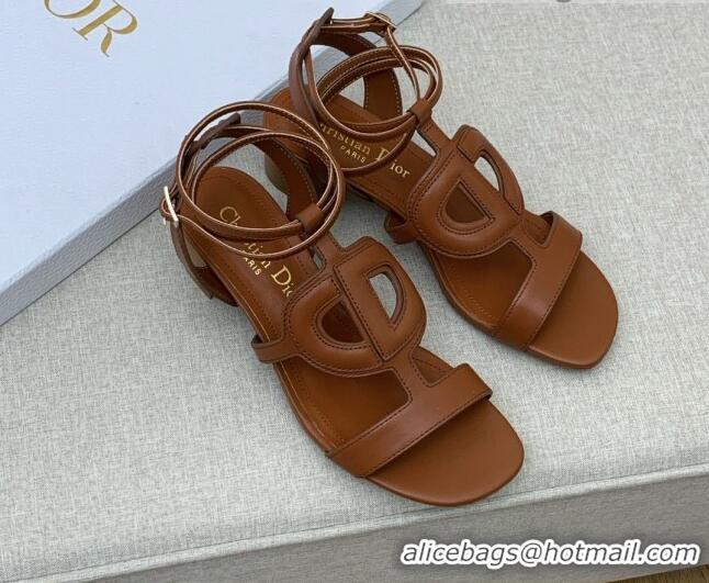 Good Quality Dior Calfskin CD Heel Sandals 4.5cm Brown 032233