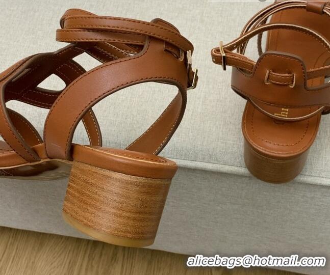 Good Quality Dior Calfskin CD Heel Sandals 4.5cm Brown 032233