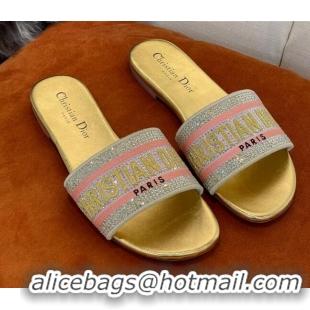 Charming Dior Dway Flat Slide Sandals in Crystal Embroidery Gold 032540