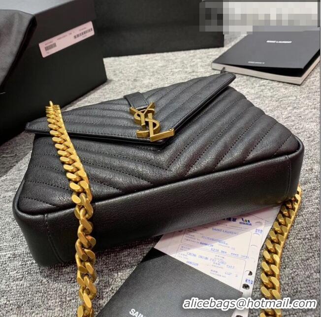 Famous Brand Saint Laurent Medium Monogram College Bag in Vintage Leather 428056 Black/Gold