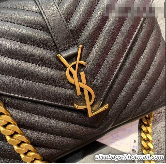 Famous Brand Saint Laurent Medium Monogram College Bag in Vintage Leather 428056 Black/Gold