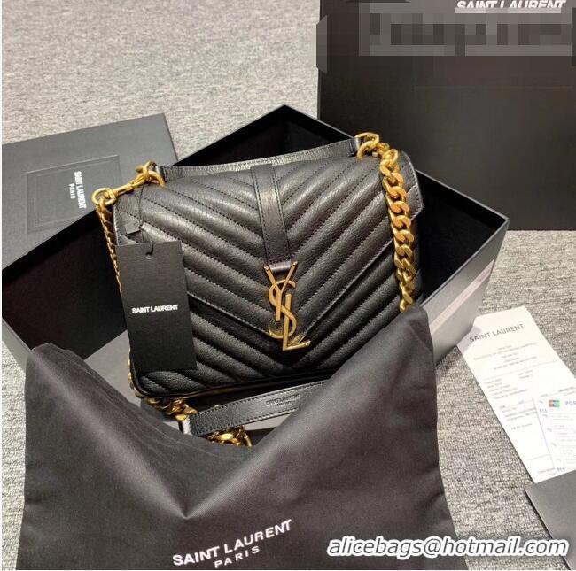 Famous Brand Saint Laurent Medium Monogram College Bag in Vintage Leather 428056 Black/Gold