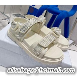 Grade Dior DiorAct Lambskin and Crytsal Flat Strap Sandals White 0328104