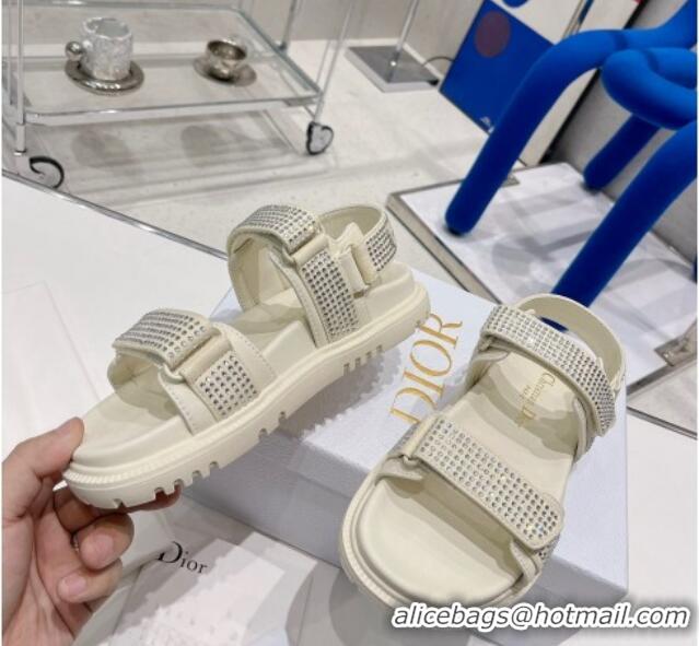 Grade Dior DiorAct Lambskin and Crytsal Flat Strap Sandals White 0328104