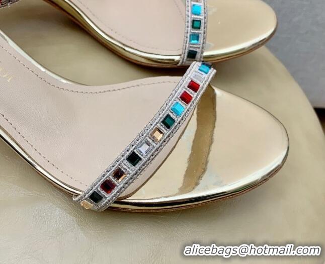 Duplicate Dior Dway Heel Sandals 6.5cm with Multicolor Square Crystal Gold 042218