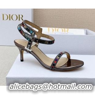 Grade Quality Dior Dway Heel Sandals 6.5cm with Multicolor Square Crystal Bronze 042219