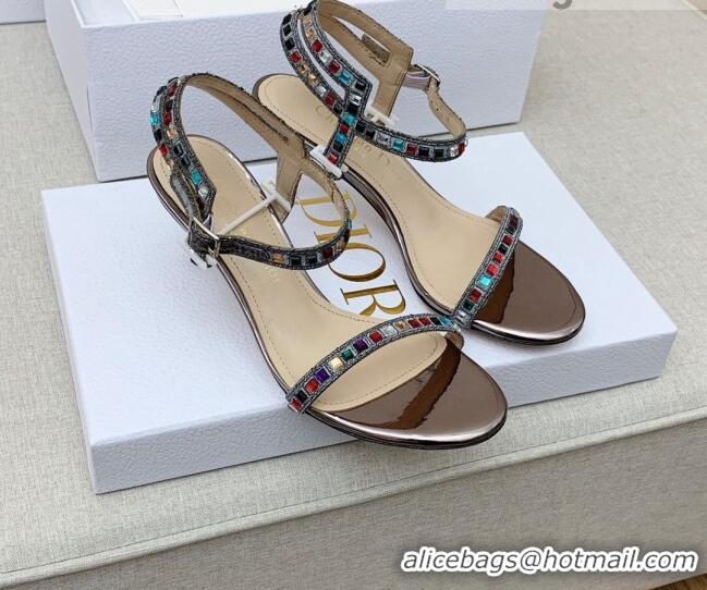 Grade Quality Dior Dway Heel Sandals 6.5cm with Multicolor Square Crystal Bronze 042219