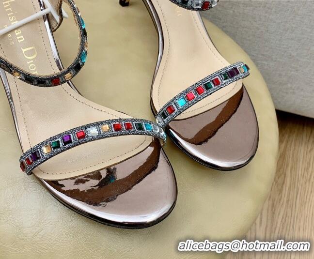 Grade Quality Dior Dway Heel Sandals 6.5cm with Multicolor Square Crystal Bronze 042219