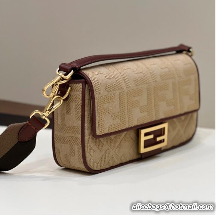 Most Popular FENDI BAGUETTE CHAIN FF fabric bag 8BR600A brown