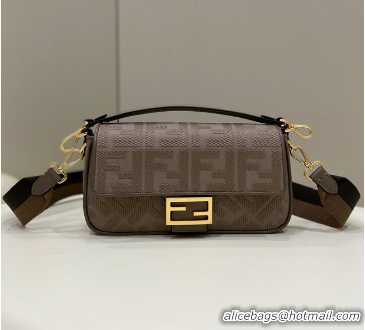 Grade Discount Fendi Baguette Chain FF fabric bag 8BR600A gray