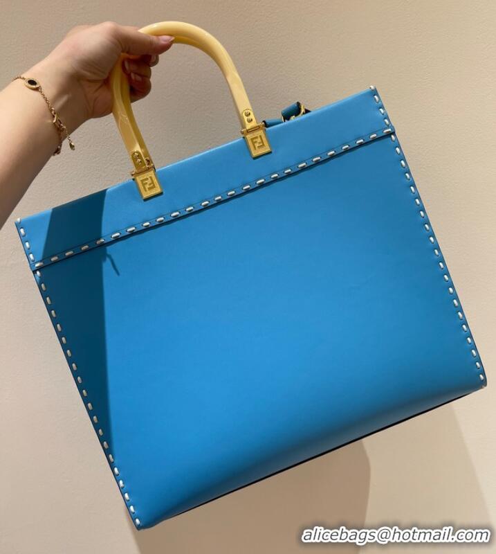 Shop Good Product Fendi Sunshine Medium blue leather shopper 8BH386A