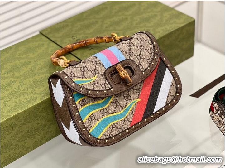 Famous Brand Gucci top handle bag with Bamboo 675798 colorful pattern