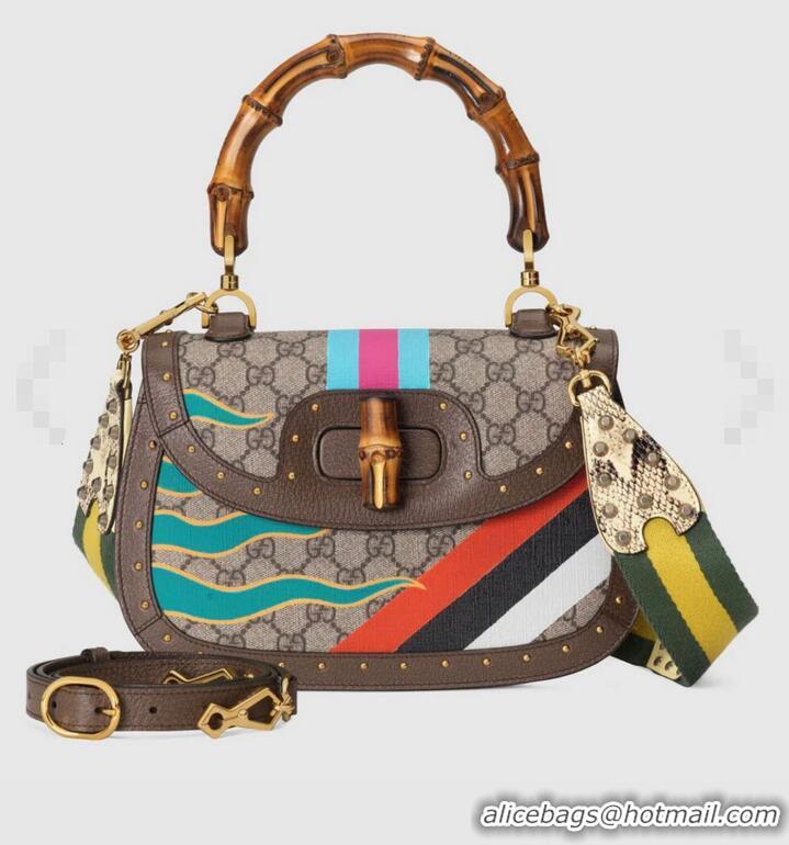 Famous Brand Gucci top handle bag with Bamboo 675798 colorful pattern