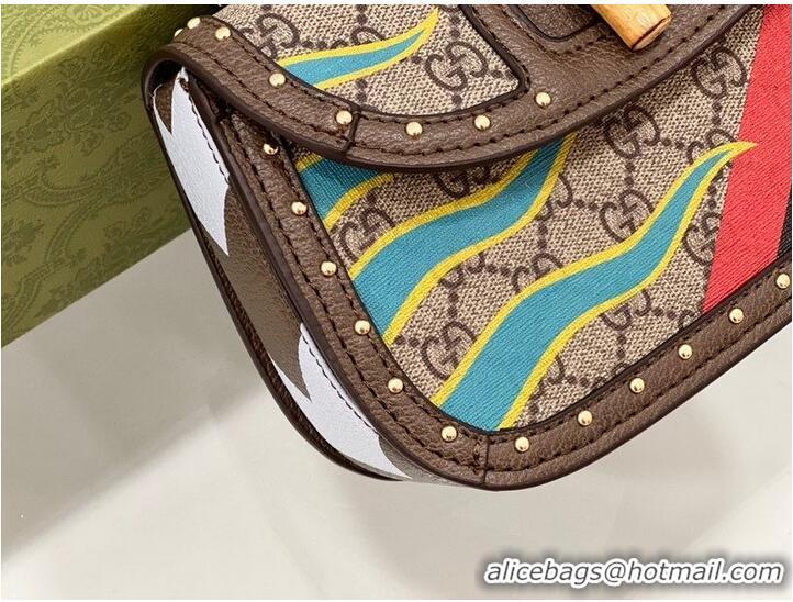 Famous Brand Gucci top handle bag with Bamboo 675798 colorful pattern