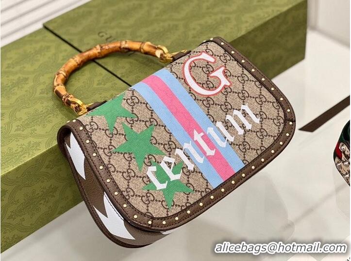 Famous Brand Gucci top handle bag with Bamboo 675798 colorful pattern