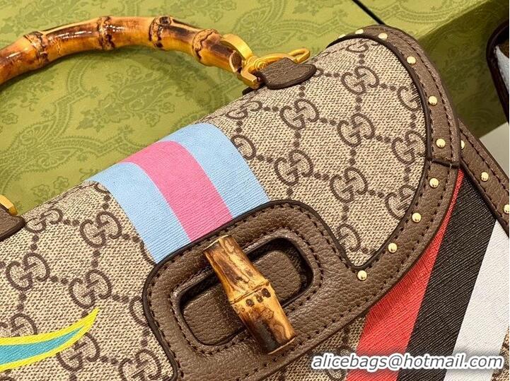 Famous Brand Gucci top handle bag with Bamboo 675798 colorful pattern