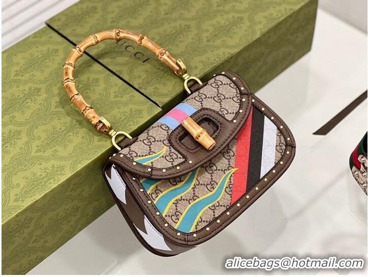 Famous Brand Gucci top handle bag with Bamboo 675798 colorful pattern