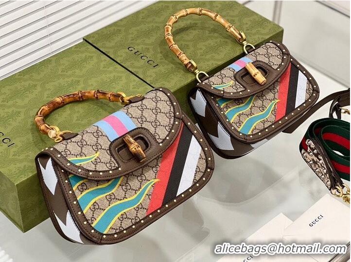 Famous Brand Gucci top handle bag with Bamboo 675798 colorful pattern