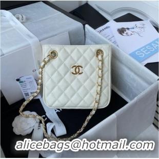 Well Crafted Chanel mini Shoulder Bag Grained Calfskin&Gold-Tone Metal AS3176 White