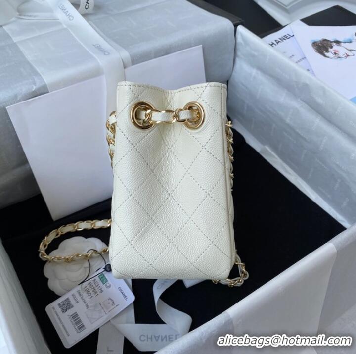 Well Crafted Chanel mini Shoulder Bag Grained Calfskin&Gold-Tone Metal AS3176 White