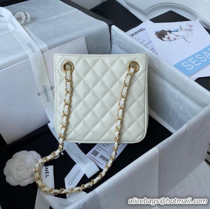 Well Crafted Chanel mini Shoulder Bag Grained Calfskin&Gold-Tone Metal AS3176 White