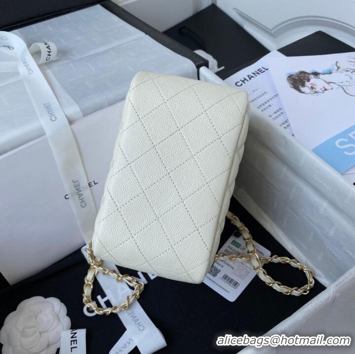 Well Crafted Chanel mini Shoulder Bag Grained Calfskin&Gold-Tone Metal AS3176 White