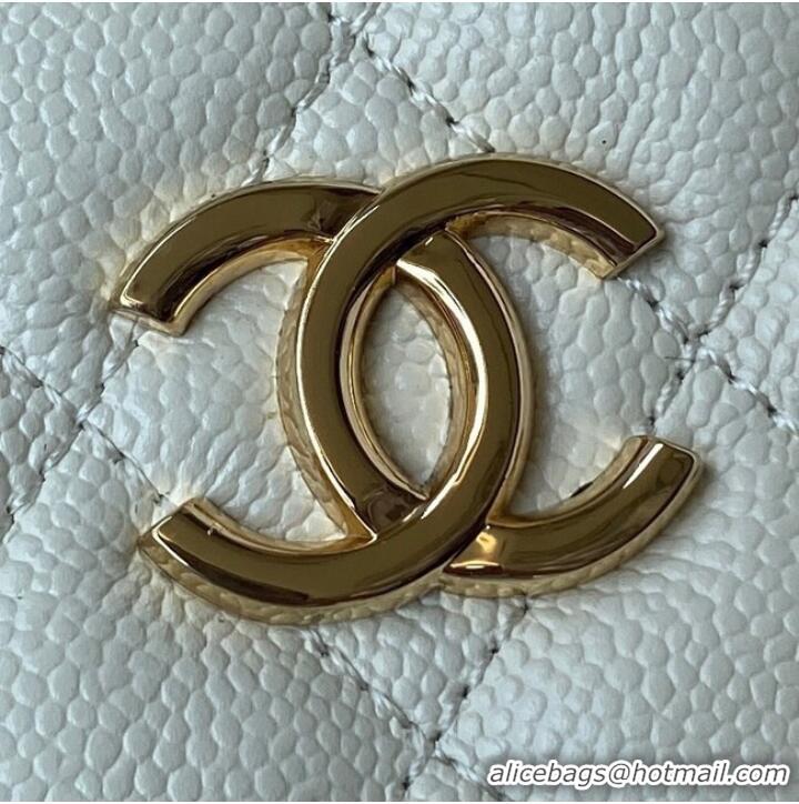 Well Crafted Chanel mini Shoulder Bag Grained Calfskin&Gold-Tone Metal AS3176 White