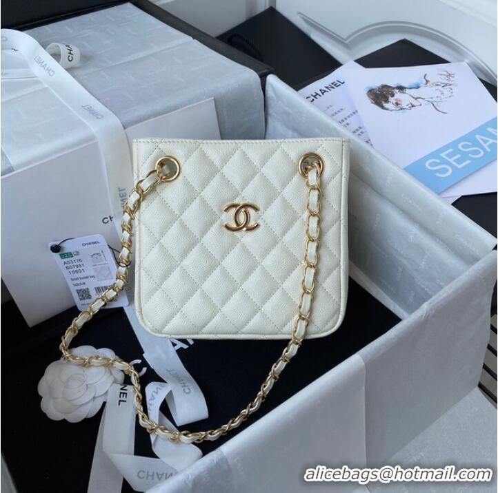 Well Crafted Chanel mini Shoulder Bag Grained Calfskin&Gold-Tone Metal AS3176 White