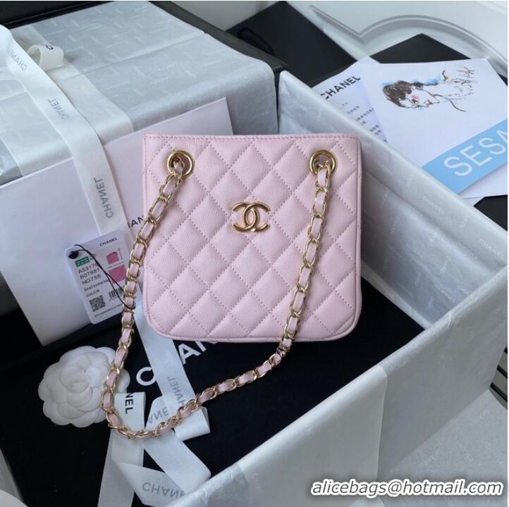 Spot Bulk Chanel mini Shoulder Bag Grained Calfskin&Gold-Tone Metal AS3176 pink