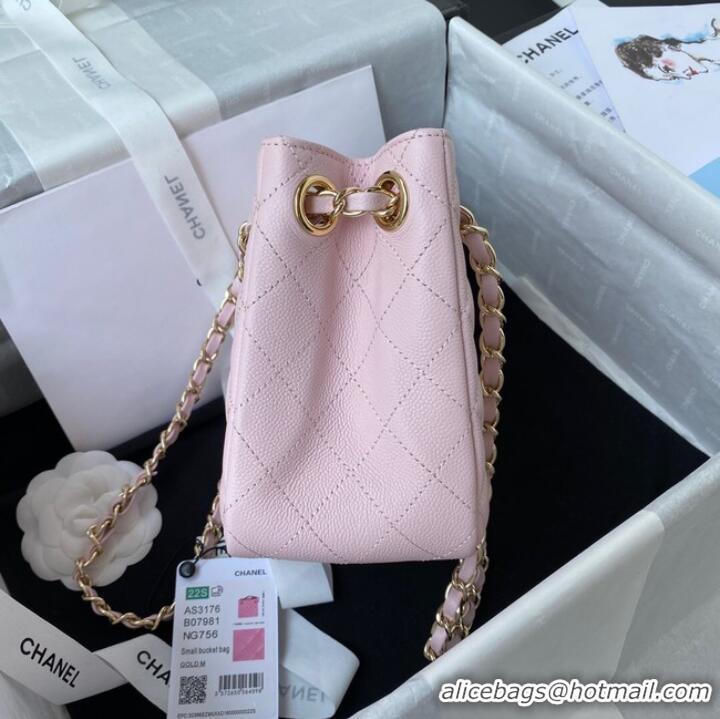 Spot Bulk Chanel mini Shoulder Bag Grained Calfskin&Gold-Tone Metal AS3176 pink