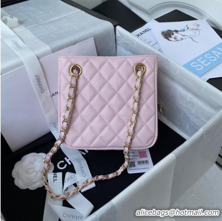 Spot Bulk Chanel mini Shoulder Bag Grained Calfskin&Gold-Tone Metal AS3176 pink