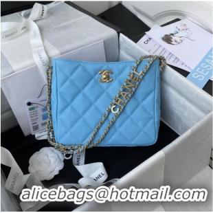 Best Price Chanel Shoulder Bag Grained Calfskin&Gold-Tone Metal AS3223 blue