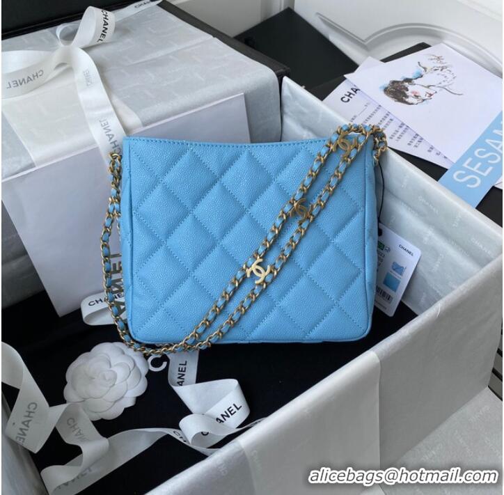 Best Price Chanel Shoulder Bag Grained Calfskin&Gold-Tone Metal AS3223 blue