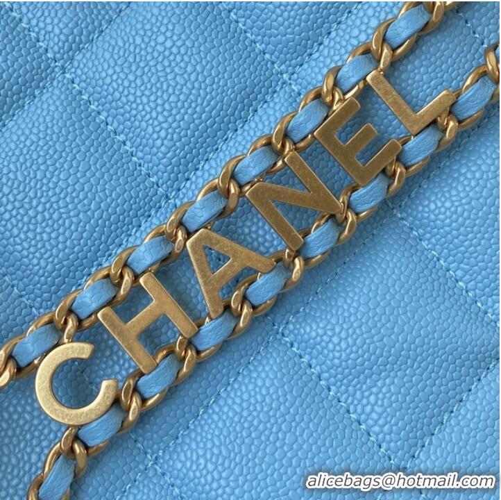 Best Price Chanel Shoulder Bag Grained Calfskin&Gold-Tone Metal AS3223 blue