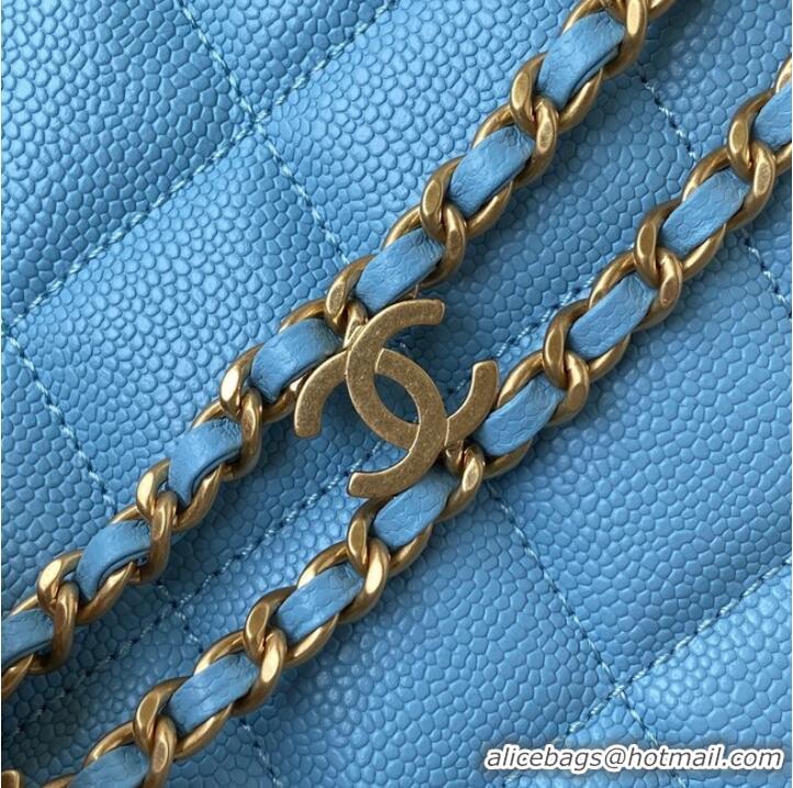 Best Price Chanel Shoulder Bag Grained Calfskin&Gold-Tone Metal AS3223 blue