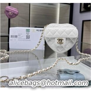 Top Quality Chanel 2022S Love Heart mini Lambskin Crossbody Chain Bag AO2784 White