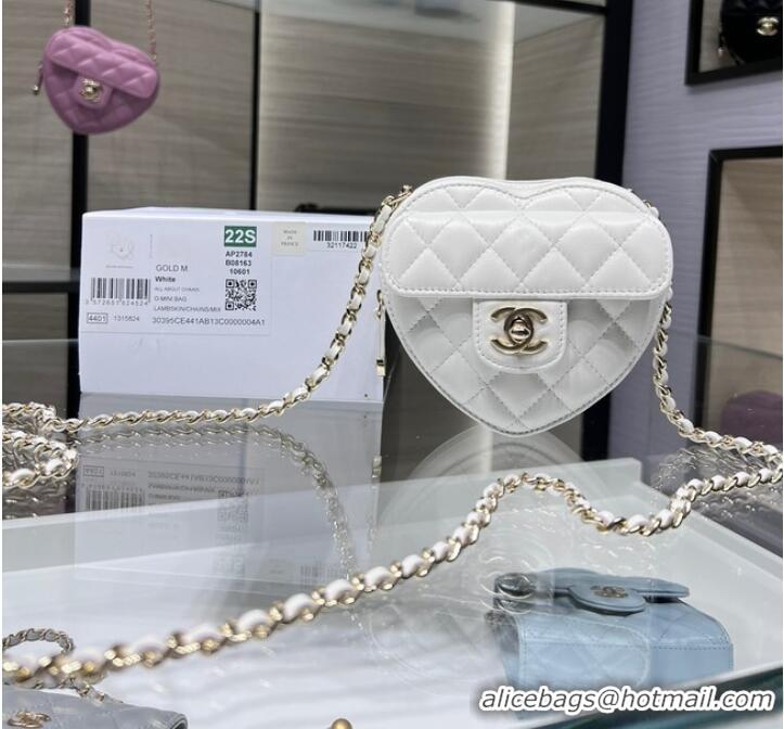 Top Quality Chanel 2022S Love Heart mini Lambskin Crossbody Chain Bag AO2784 White