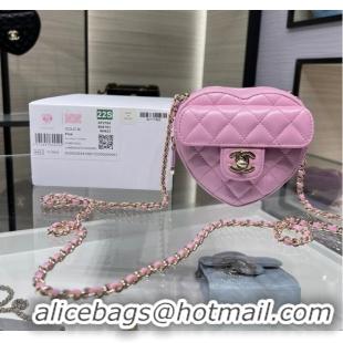 Low Cost Chanel 2022S Love Heart mini Lambskin Crossbody Chain Bag AO2784 pink