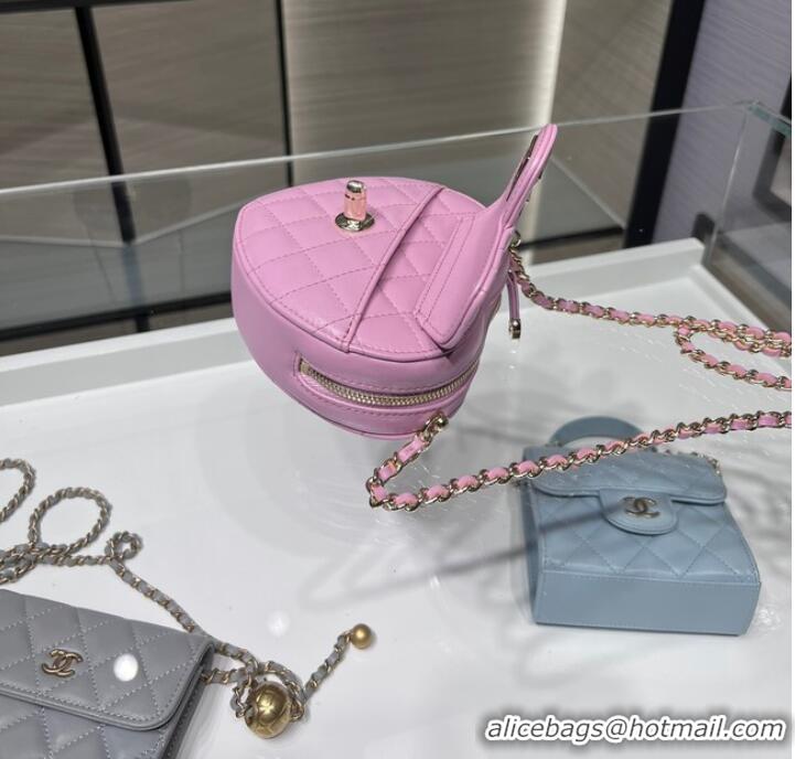 Low Cost Chanel 2022S Love Heart mini Lambskin Crossbody Chain Bag AO2784 pink