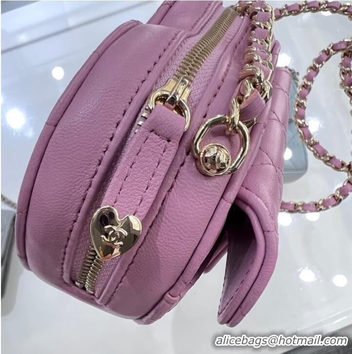 Low Cost Chanel 2022S Love Heart mini Lambskin Crossbody Chain Bag AO2784 pink