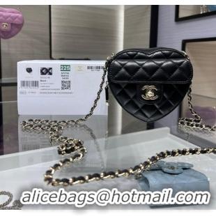 Buy Discount Chanel 2022S Love Heart mini Lambskin Crossbody Chain Bag AO2784 black